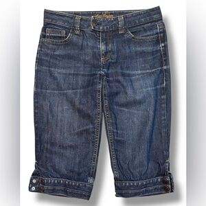 ANN TAYLOR Petites Dark Wash Mid Rise Button Tab Capri Jeans VINTAGE